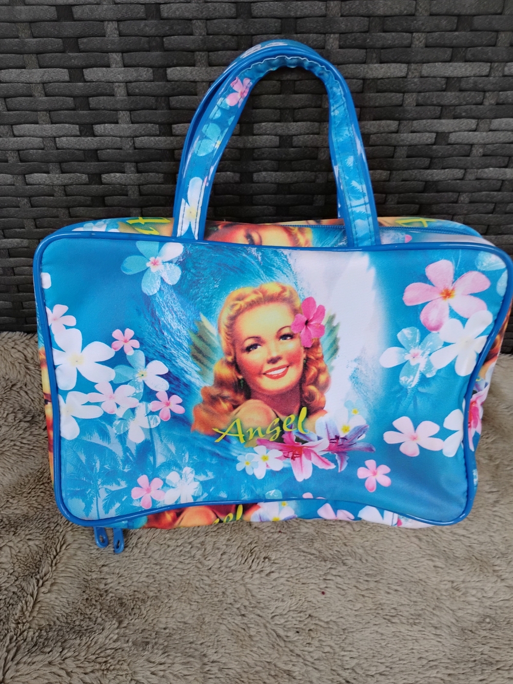 Y2K Vintage Blue Hollywood Pinup Girl Bag Makeup